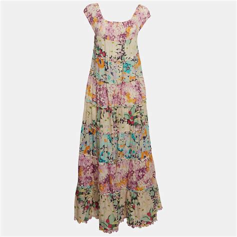 Zimmermann Multicolor Floral Print Cotton Tiered Maxi Dress S