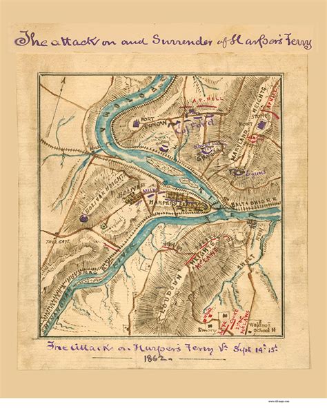 Harpers Ferry 1862 Sneden - Old Map Reprint - West Virginia Cities