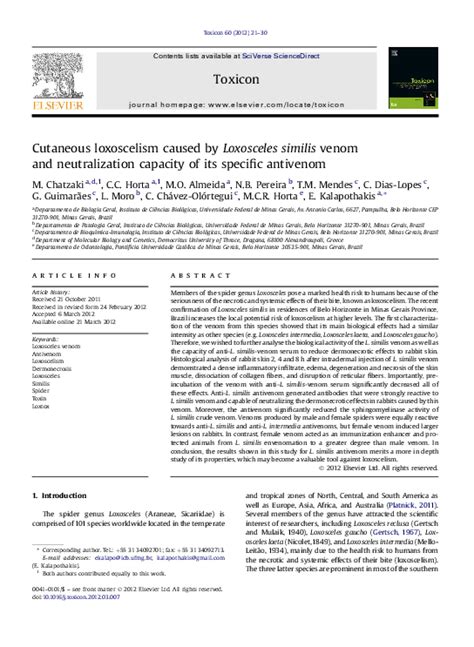 (PDF) Cutaneous loxoscelism caused by Loxosceles similis venom and neutralization capacity of ...