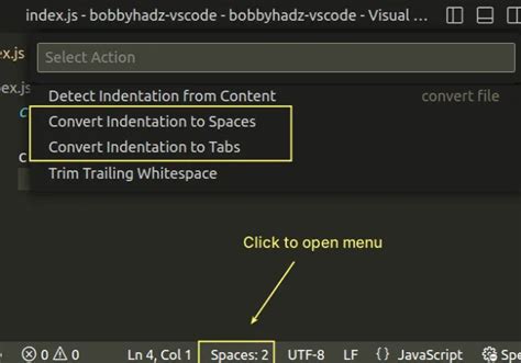 Change The Indentation In VS Code 2 Or 4 Spaces Tab Size Bobbyhadz