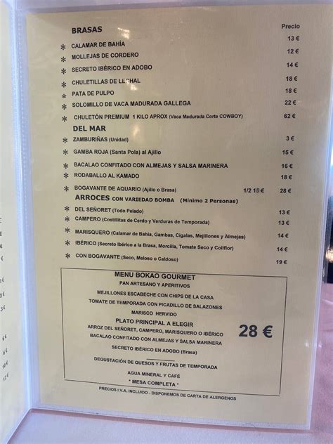 Carta Del Restaurante Bokao San Vicente Del Raspeig