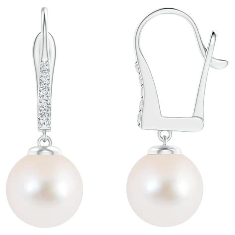 Freshwater Cultured Pearl And Diamond Earrings In 14k White Gold For Sale At 1stdibs