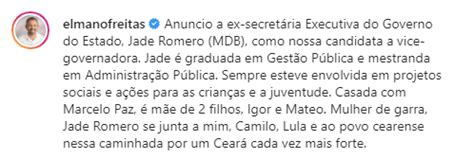 Jade Romero Escolhida Como Candidata Vice Governadora Na Chapa De