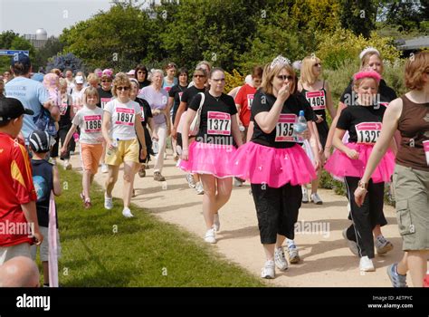 Girls And Women Running In The Cancer Research Race For Life In Oxford University Parks On 4th