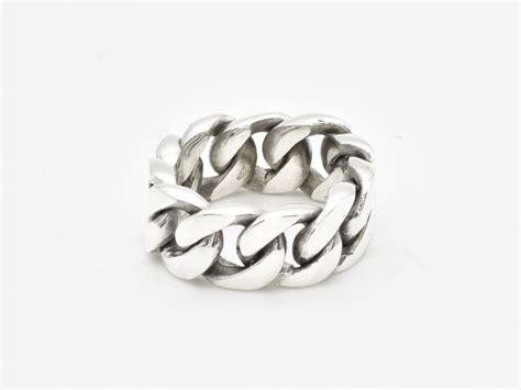 chunky chain ring silver chain ring heavy chain band adina stone