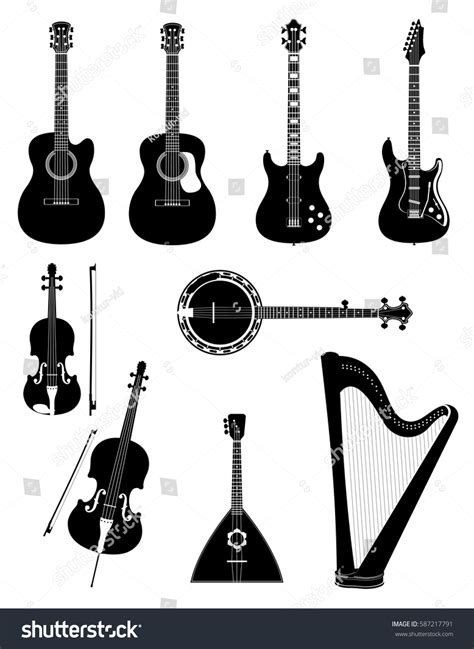 Stringed Musical Instruments Stock Black Outline Stock Vector Royalty