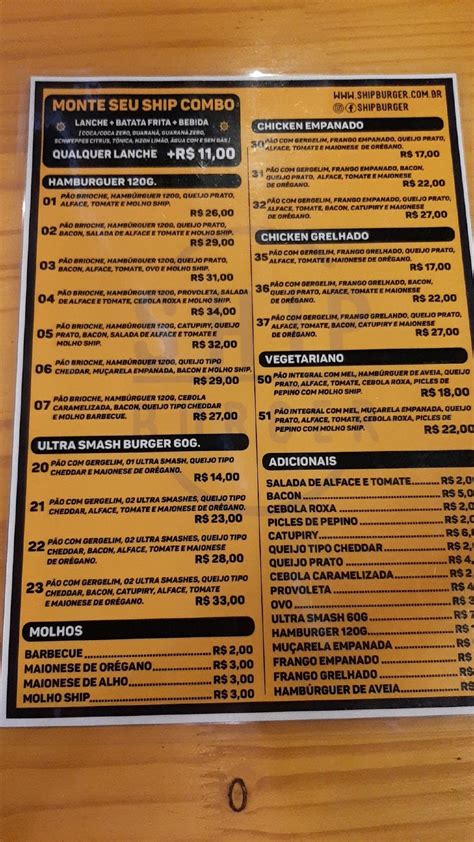 Menu Em Ship Burger Restaurante Campinas