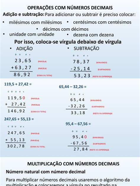 Operação Com Número Decimais - Operações com Números Decimais | PDF | Álgebra | Álgebra abstrata