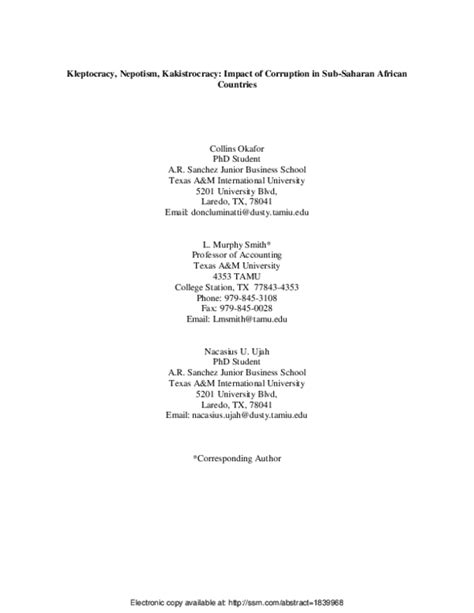 (PDF) Kleptocracy, Nepotism, Kakistrocracy: Impact of Corruption in Sub-Saharan African ...