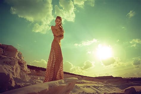 Wallpaper Sunlight Women Model Blonde Sunset Rock Evening