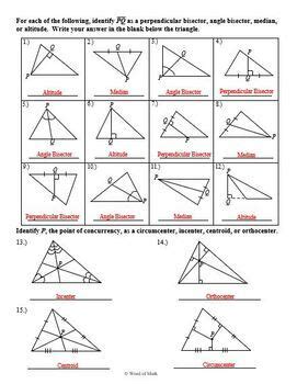 Geometry Worksheet Special Segments Of Triangles And Points Of