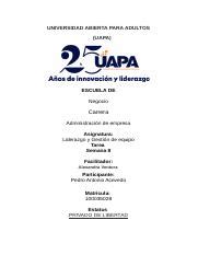 Tarea 8 Docx UNIVERSIDAD ABIERTA PARA ADULTOS UAPA ESCUELA DE Negocio