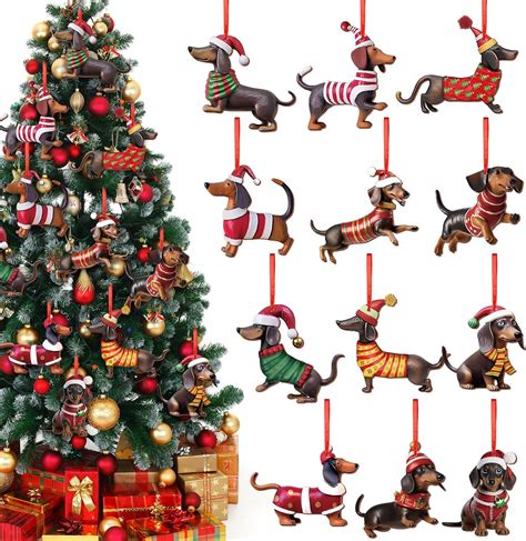 Suzile 36 Pcs Christmas Ornaments Dachshund Wood Ornaments