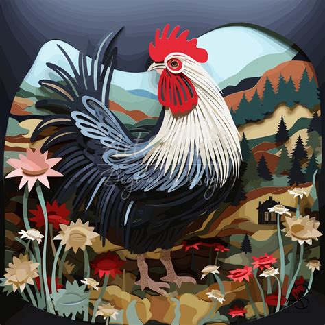 Layered Art Print Hen Papercraft Hen Art Print Image Of Hen Etsy