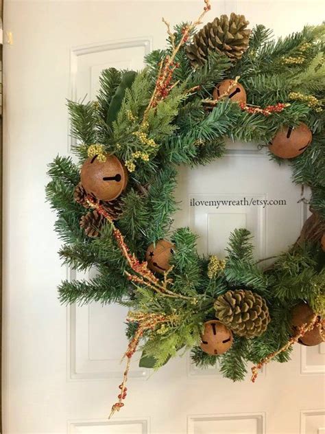 Rusty Jingle Bell Wreath Rustic Christmas Decor Woodland Etsy