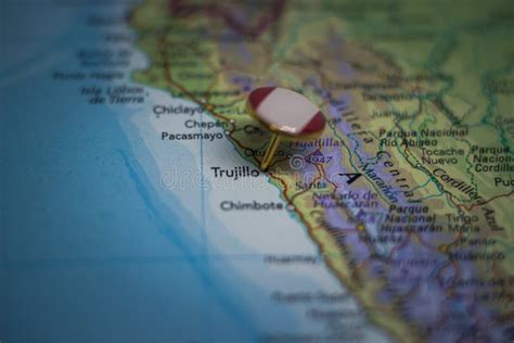 Trujillo Pinned on a Map with the Flag of Peru Stock Photo - Image of localization, earth: 209518034