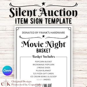 Silent Auction Item Sign Template Auction Item Template Silent Auction ...