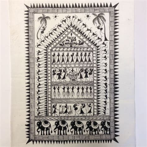 Frameable Warli Art Painting On Silk Worli Painting Tribal Art