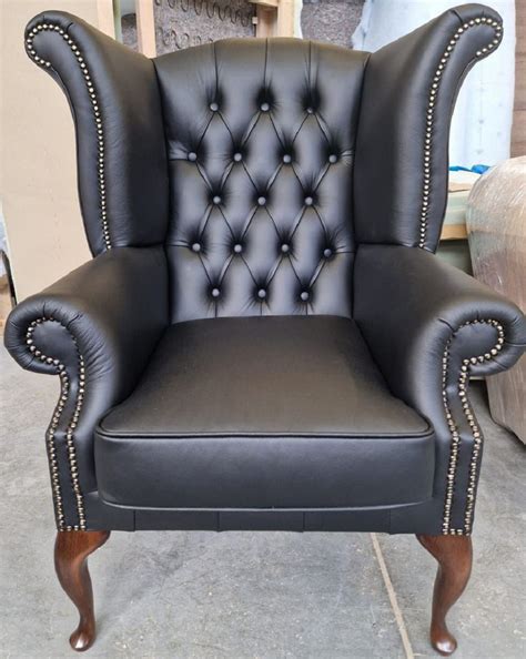 Casa Padrino fauteuil à oreilles Chesterfield de luxe noir marron