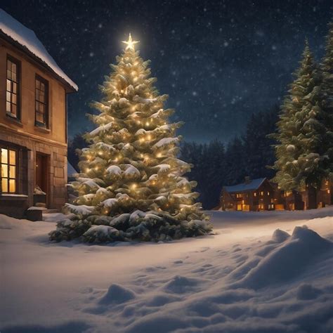 Premium AI Image | Snowy night christmas tree