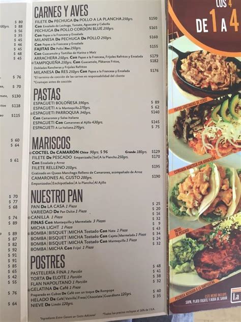 Menu at Gran Café de la Parroquia Veracruz Boulevard Adolfo Ruíz