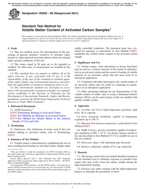 Astm D5832 982021 Standard Test Method For Volatile Matter Content