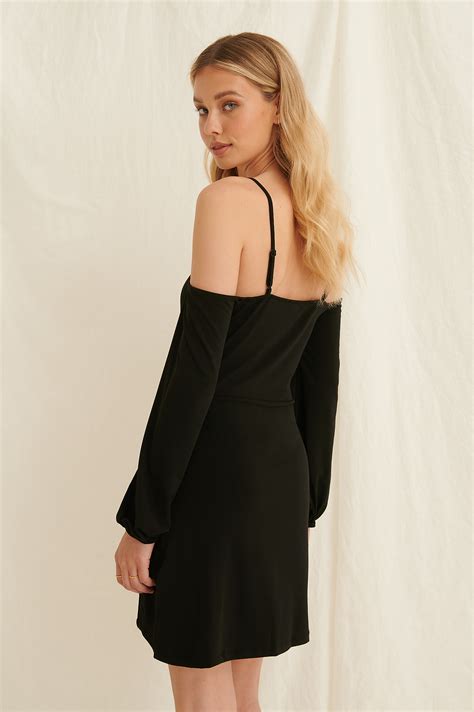 Off Shoulder Balloon Sleeves Dress Black Na