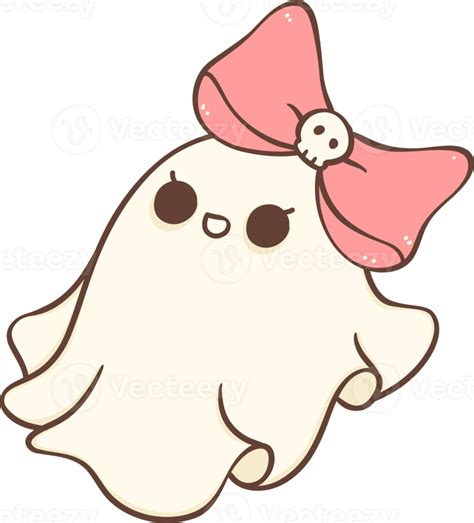 Cute Pink Halloween Ghost Girl With Bow Cartoon Doodle Png