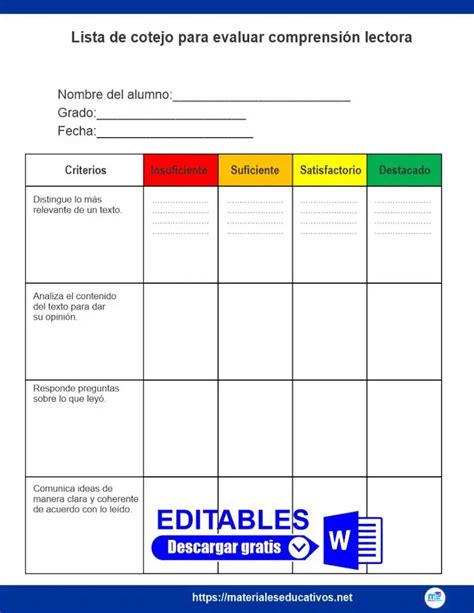 Lista De Cotejo Para Evaluar Comprensi N Lectora Hot Sex Picture