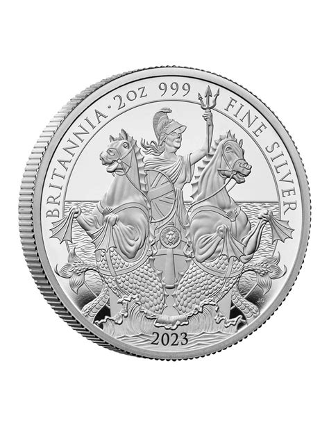 BRITANNIA Re Carlo III 2 Oz Moneta Argento 5 Regno Unito 2023