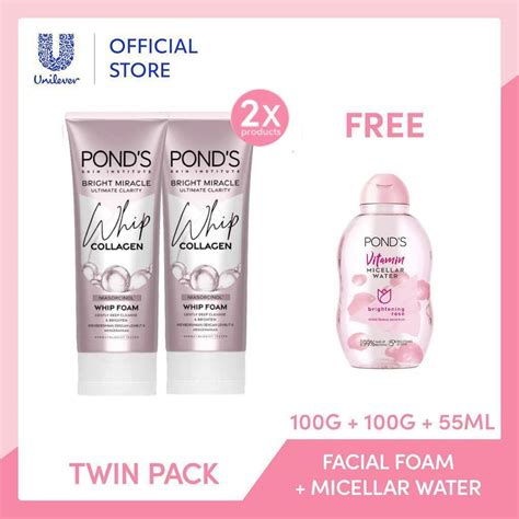 Jual Pond S Bright Miracle Ultimate Clarity Facial Whip Foam 100 Gr X2 Free Micellar Water