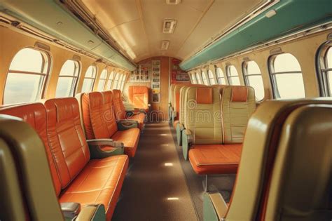 Vintage Train Interior with Retro Seating Stock Image - Image of ...