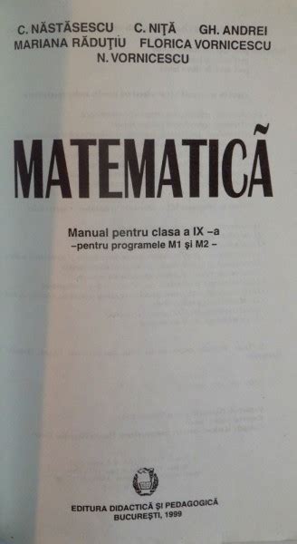 Matematica Manual Pentru Clasa A Ix A Pentru Programele M Si M De C