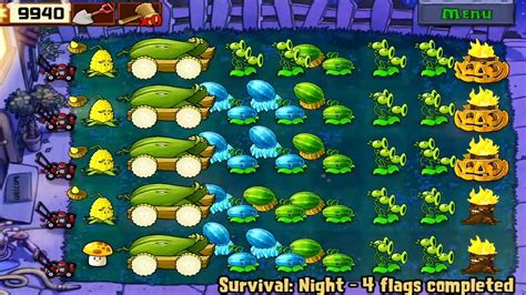 Plants Vs Zombies Survival Night Flags Completed Gameplay Youtube