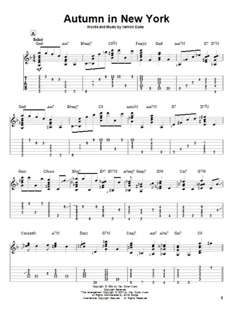 Autumn In New York By Vernon Duke Sheet Music For Solo Guitar At Sheet