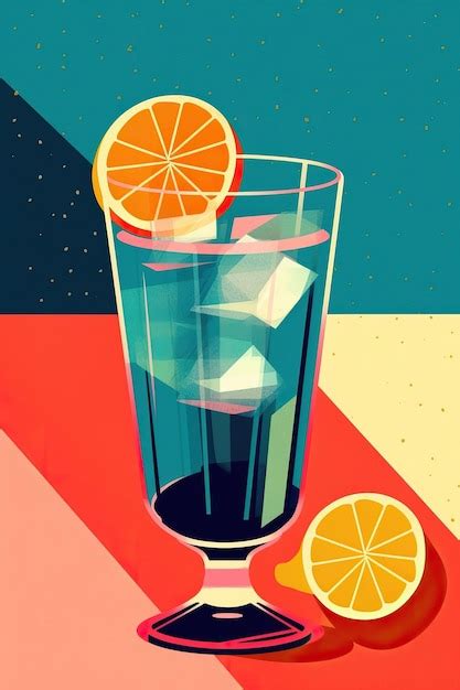 Premium Photo Gin And Tonic On A Bar Art Deco Risograph Texture Retro