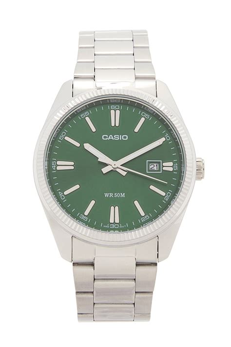 Casio MTP1302 Series Watch in Silver & Green | REVOLVE
