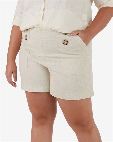 Riachuelo Short Plus Size Feminino Alfaiataria Linho Bege AK By Riachuelo