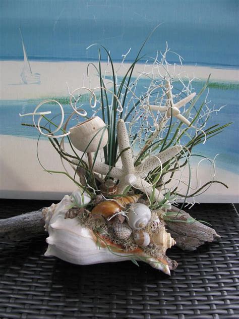 Elegant Sea Grass Seashell Starfish Arrangement Coastal Centerpiece