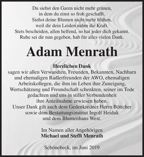 Traueranzeigen Von Adam Menrath Abschied Nehmen De