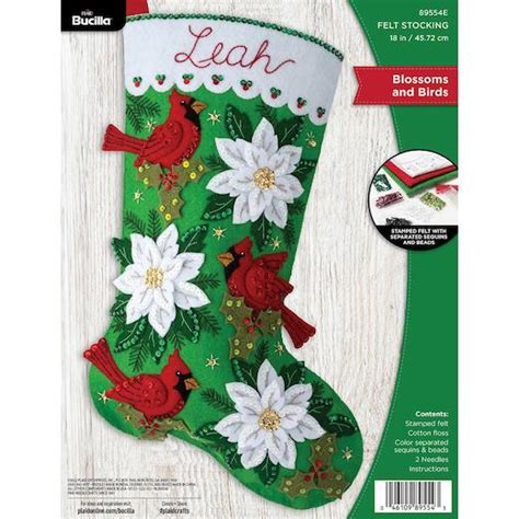 Bucilla 18 Felt Christmas Stocking Kit Blossoms And Birds Buddly