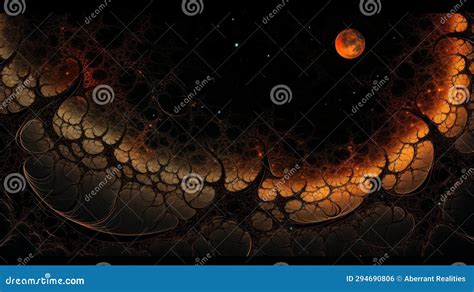 An Abstract Image Of An Orange And Black Sky With A Red Moon In The