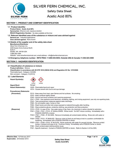 Material Safety Data Sheet Acetic Acid Acetic Acid 80 Pdf