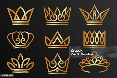 Set Template Vektor Desain Logo Crown Kerajaan Simbol Mewah Raja Ratu Ilustrasi Stok Unduh