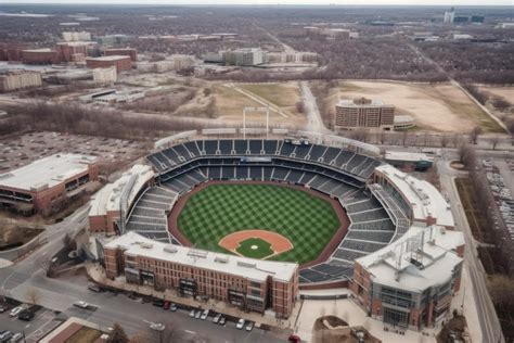 Premium AI Image | An aerial view of a baseball stadium with a lot of empty buildings and a field.