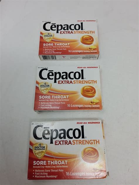 Cepacol HONEY LEMON Sore Throat Lozenges 16 Ct 3 Boxes 06 25