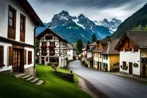 photo wallpaper the sky, mountains, road, houses, mountains, alps ...