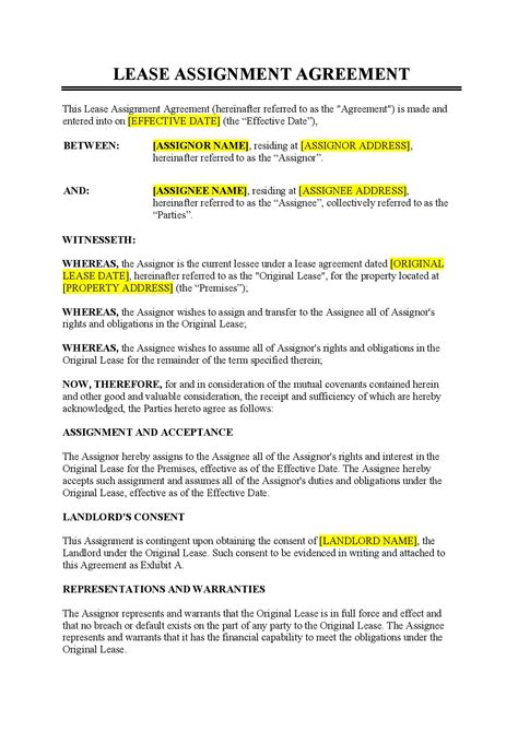 Lease Assignment Agreement Template Free Download Easy Legal Docs