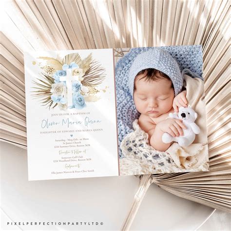 Editable Pampas Grass Baptism Invitation Bohemian Baptism Invitation Boho Baptism Christening