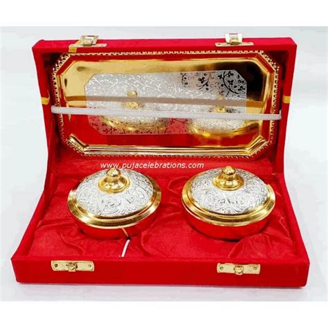 Traditional Brass Kumkum Box Gift Set Gold For Temple Golden At Rs